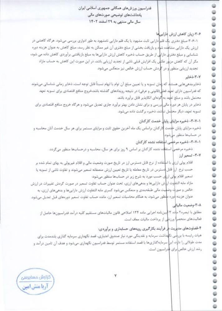 گزارش حسابرس مستقل فدراسیون ورزش‌های همگانی جمهوری اسلامی ایران